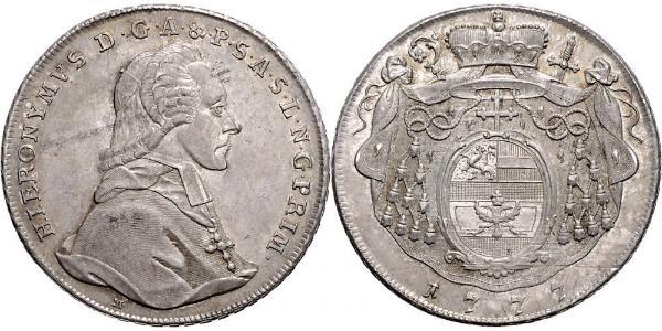 1 Thaler Salzbourg / Ååstenrik Argent Hieronymus von Colloredo-Mannsfeld (1732 - 1812)