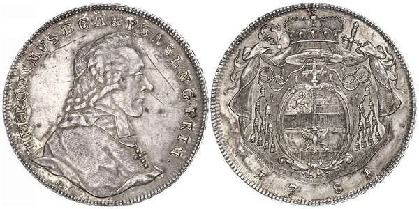 1 Thaler Salzbourg / Ååstenrik Argent Hieronymus von Colloredo-Mannsfeld (1732 - 1812)