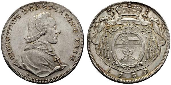 1 Thaler Salzbourg / Ååstenrik Argent Hieronymus von Colloredo-Mannsfeld (1732 - 1812)