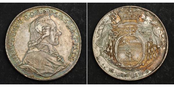 1 Thaler Salzbourg / Ååstenrik Argent Hieronymus von Colloredo-Mannsfeld (1732 - 1812)