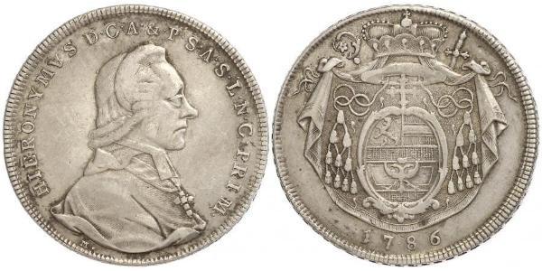 1 Thaler Salzbourg / Ååstenrik Argent Hieronymus von Colloredo-Mannsfeld (1732 - 1812)