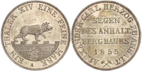 1 Thaler Anhalt-Bernburg (1603 - 1863) Argento Alessandro Carlo di Anhalt-Bernburg(1805 – 1863)