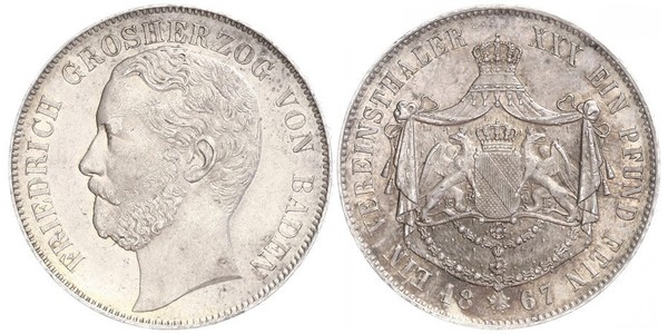 1 Thaler Grand Duchy of Baden (1806-1918) Argento Federico I di Baden (1826 - 1907)