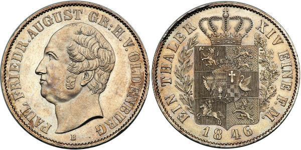 1 Thaler Grand Duchy of Oldenburg (1814 - 1918) Argento Augusto I di Oldenburg