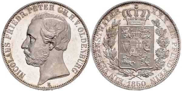1 Thaler Grand Duchy of Oldenburg (1814 - 1918) Argento Pietro II di Oldenburg (1827 - 1900)