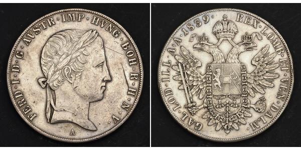 1 Thaler Impero austriaco (1804-1867) Argento Ferdinand I of Austria (1793 - 1875)