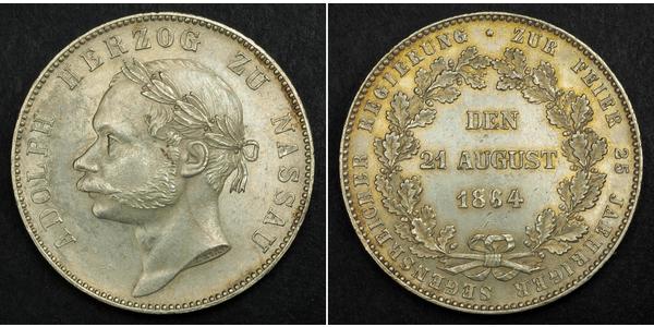 1 Thaler Nassau (stato) (1806 - 1866) Argento Adolfo di Lussemburgo