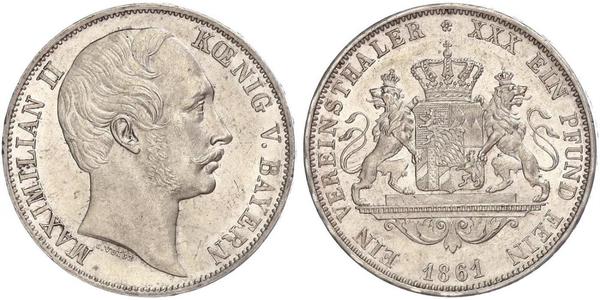 1 Thaler Regno di Baviera (1806 - 1918) Argento Massimiliano II di Baviera(1811 - 1864)