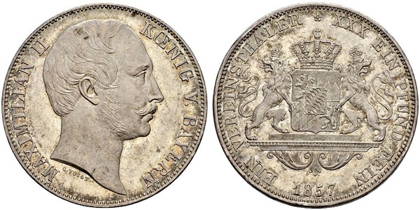 1 Thaler Regno di Baviera (1806 - 1918) Argento Massimiliano II di Baviera(1811 - 1864)