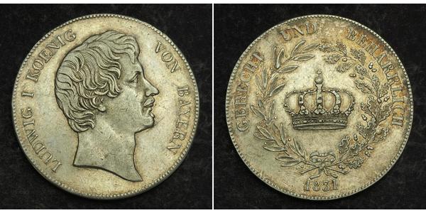 1 Thaler Regno di Baviera (1806 - 1918) Argento Ludovico I di Baviera (re)(1786 – 1868)