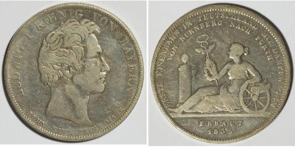 1 Thaler Regno di Baviera (1806 - 1918) Argento Ludovico I di Baviera (re)(1786 – 1868)