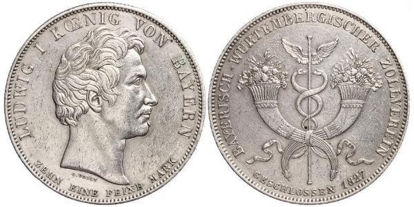 1 Thaler Regno di Baviera (1806 - 1918) Argento Ludovico I di Baviera (re)(1786 – 1868)