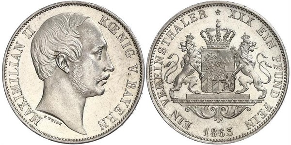 1 Thaler Regno di Baviera (1806 - 1918) Argento Massimiliano II di Baviera(1811 - 1864)