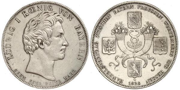 1 Thaler Regno di Baviera (1806 - 1918) Argento Ludovico I di Baviera (re)(1786 – 1868)