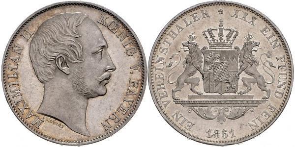 1 Thaler Regno di Baviera (1806 - 1918) Argento Massimiliano II di Baviera(1811 - 1864)