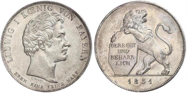 1 Thaler Regno di Baviera (1806 - 1918) Argento Ludovico I di Baviera (re)(1786 – 1868)