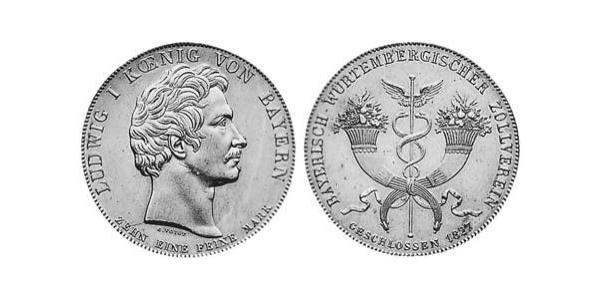 1 Thaler Regno di Baviera (1806 - 1918) Argento Ludovico I di Baviera (re)(1786 – 1868)