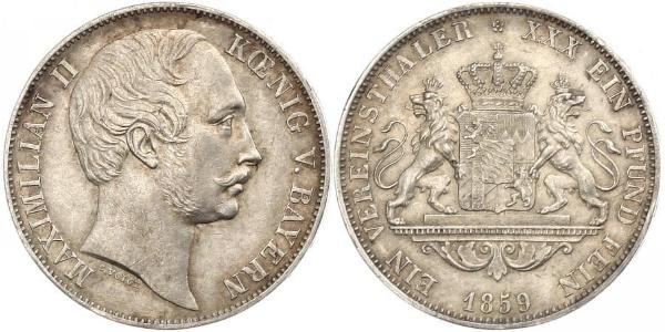 1 Thaler Regno di Baviera (1806 - 1918) Argento Massimiliano II di Baviera(1811 - 1864)