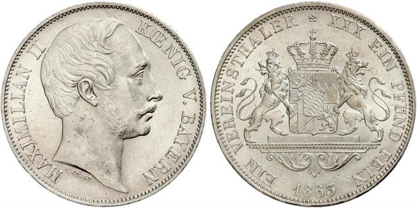 1 Thaler Regno di Baviera (1806 - 1918) Argento Massimiliano II di Baviera(1811 - 1864)