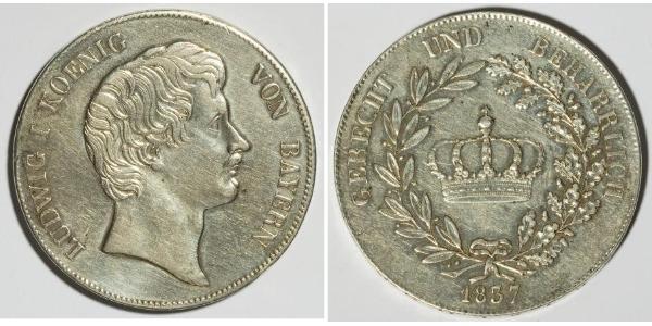 1 Thaler Regno di Baviera (1806 - 1918) Argento Ludovico I di Baviera (re)(1786 – 1868)