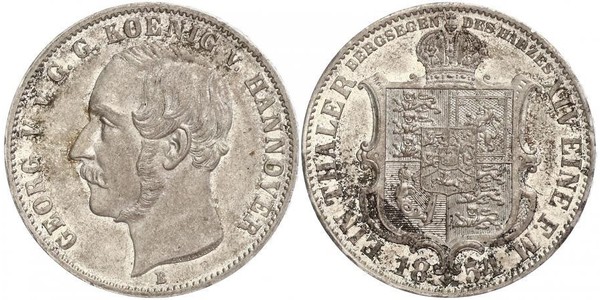 1 Thaler Regno di Hannover (1814 - 1866) Argento Giorgio V di Hannover (1819 - 1878)