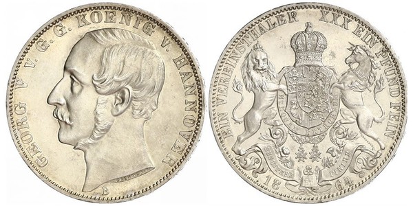 1 Thaler Regno di Hannover (1814 - 1866) Argento Giorgio V di Hannover (1819 - 1878)