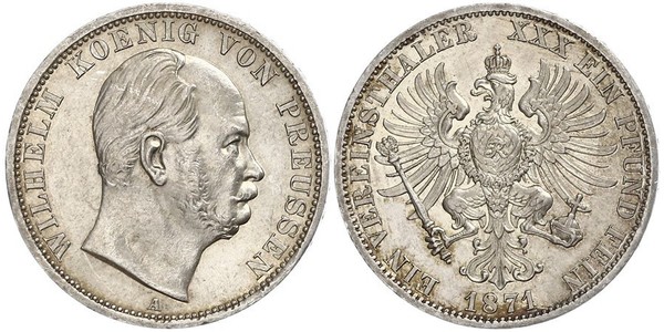 1 Thaler Regno di Prussia (1701-1918) Argento Wilhelm I, German Emperor (1797-1888)