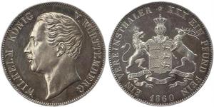 1 Thaler Regno di Württemberg (1806-1918) Argento Guglielmo I di Württemberg