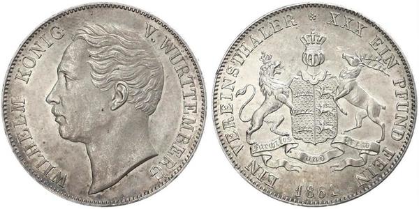 1 Thaler Regno di Württemberg (1806-1918) Argento Guglielmo I di Württemberg