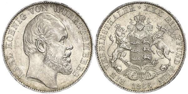 1 Thaler Regno di Württemberg (1806-1918) Argento Carlo di Württemberg