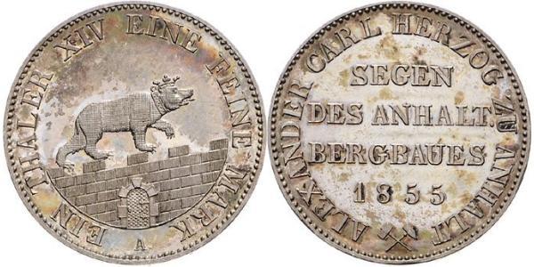 1 Thaler Anhalt-Bernburg (1603 - 1863) Plata Alexander Karl, Duke of Anhalt-Bernburg (1805 – 1863)