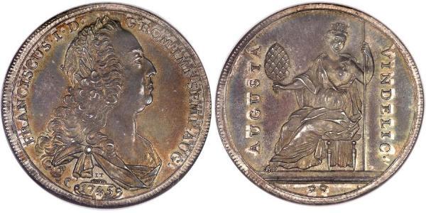 1 Thaler Augsburgo (1276 - 1803) Plata Francisco I del Sacro Imperio Romano Germánico(1708-1765)