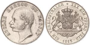 1 Thaler Ducado de Nassau (1806 - 1866) Plata Adolfo de Luxemburgo