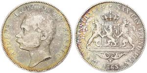 1 Thaler Ducado de Nassau (1806 - 1866) Plata Adolfo de Luxemburgo