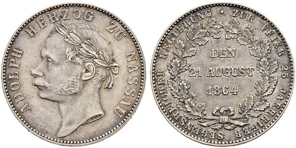 1 Thaler Ducado de Nassau (1806 - 1866) Plata Adolfo de Luxemburgo