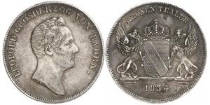 1 Thaler Gran Ducado de Baden (1806-1918) Plata Leopoldo I de Baden(1790 – 1852)