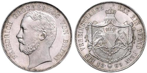 1 Thaler Gran Ducado de Baden (1806-1918) Plata Federico I de Baden (1826 - 1907)