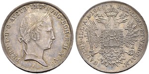 1 Thaler Imperio austríaco (1804-1867) Plata Ferdinand I of Austria (1793 - 1875)