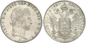 1 Thaler Imperio austríaco (1804-1867) Plata Ferdinand I of Austria (1793 - 1875)