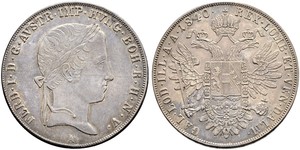 1 Thaler Imperio austríaco (1804-1867) Plata Ferdinand I of Austria (1793 - 1875)