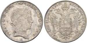 1 Thaler Imperio austríaco (1804-1867) Plata Ferdinand I of Austria (1793 - 1875)