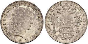 1 Thaler Imperio austríaco (1804-1867) Plata Ferdinand I of Austria (1793 - 1875)