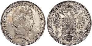 1 Thaler Imperio austríaco (1804-1867) Plata Ferdinand I of Austria (1793 - 1875)