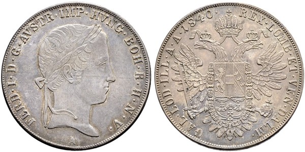 1 Thaler Imperio austríaco (1804-1867) Plata Ferdinand I of Austria (1793 - 1875)