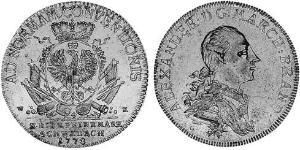 1 Thaler Principado de Ansbach (1398–1792) Plata Charles Alexander, Margrave of Brandenburg-Ansbach (1736 – 1806)