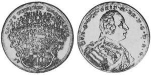 1 Thaler Principado de Ansbach (1398–1792) Plata Charles William Frederick, Margrave of Brandenburg-Ansbach (1712 – 1757)