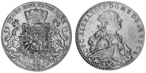 1 Thaler Principado de Ansbach (1398–1792) Plata Charles Alexander, Margrave of Brandenburg-Ansbach (1736 – 1806)