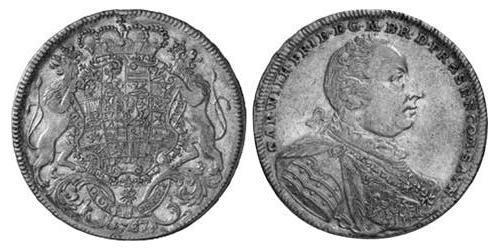 1 Thaler Principado de Ansbach (1398–1792) Plata Charles William Frederick, Margrave of Brandenburg-Ansbach (1712 – 1757)