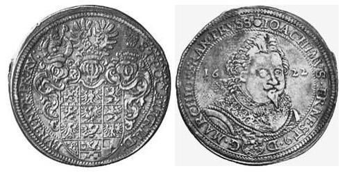 1 Thaler Principado de Ansbach (1398–1792) Plata Joachim Ernst, Margrave of Brandenburg-Ansbach (1583 – 1625)