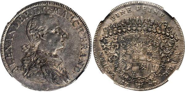 1 Thaler Principado de Ansbach (1398–1792) Plata Charles Alexander, Margrave of Brandenburg-Ansbach (1736 – 1806)